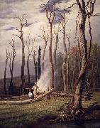 Spring--Burning Trees in a Girdled Clearing, Western Scene unknow artist